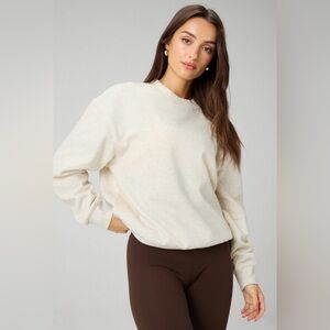 Fabletics Cozy Fleece Crew Neck Sweatshirt | L | NWT | Bone Heather | Sold Out